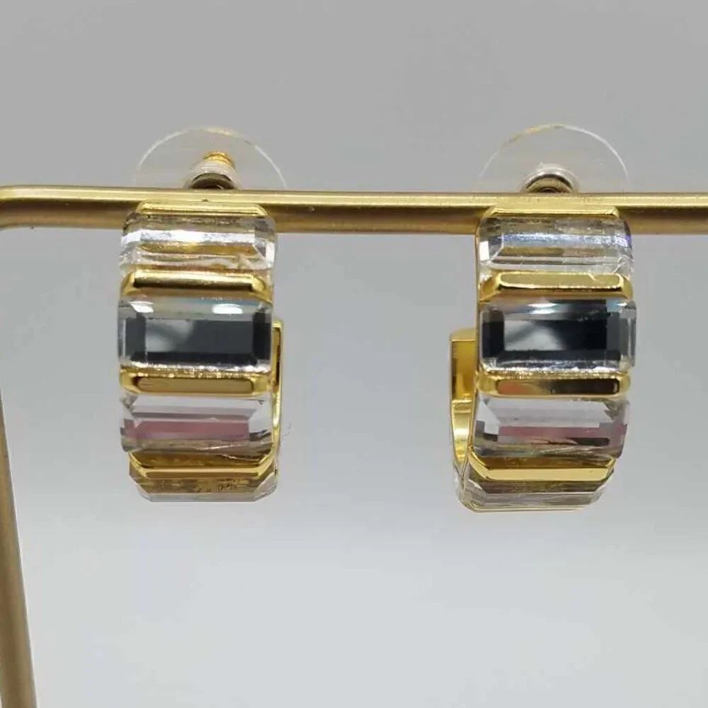 J Crew Bagelt Cut Clear Crystal Hoop Stud Earrings
